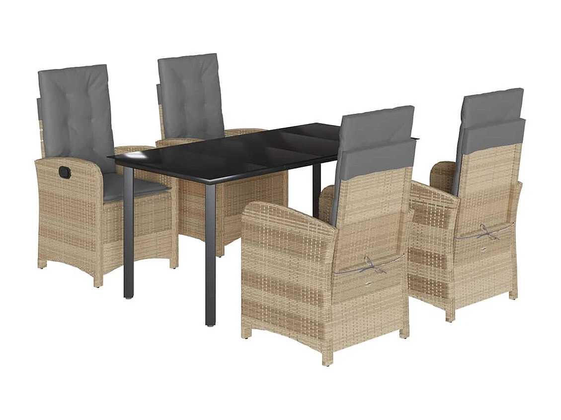 Ensemble à manger de jardin coussins 5 pcs mélange beige rotin