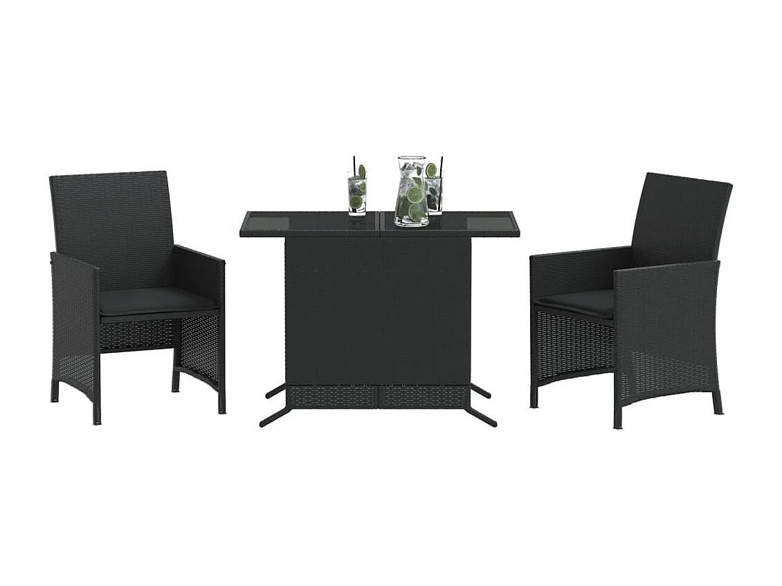 Ensemble de bistro 3 pcs avec coussins noir résine tressée