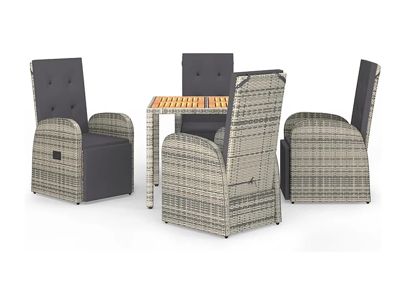 Ensemble à manger de jardin 5 pcs coussins gris résine tressée