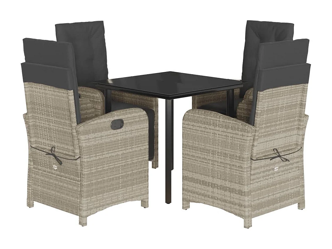 Ensemble à manger de jardin et coussins 5 pcs gris clair rotin