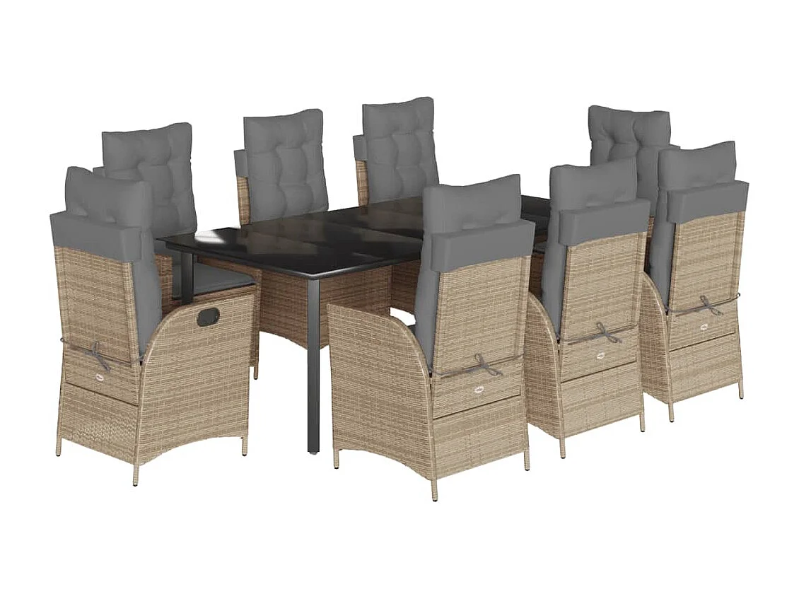 Ensemble à manger de jardin et coussins 9 pcs beige Poly rotin