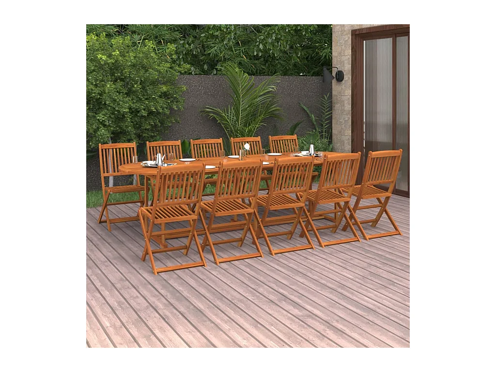 Mobilier à dîner de jardin 11 pcs Bois d'acacia massif 5