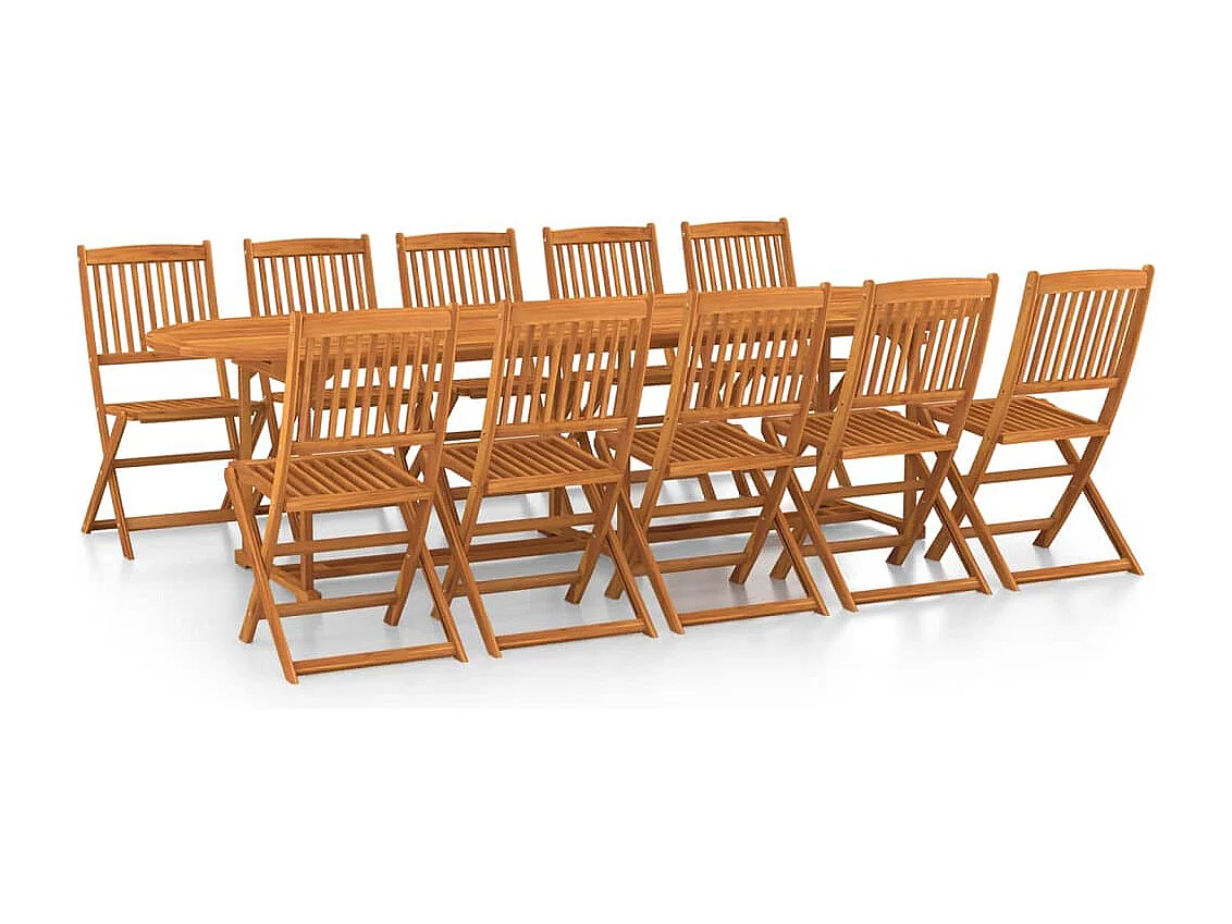 Mobilier à dîner de jardin 11 pcs Bois d'acacia massif 5
