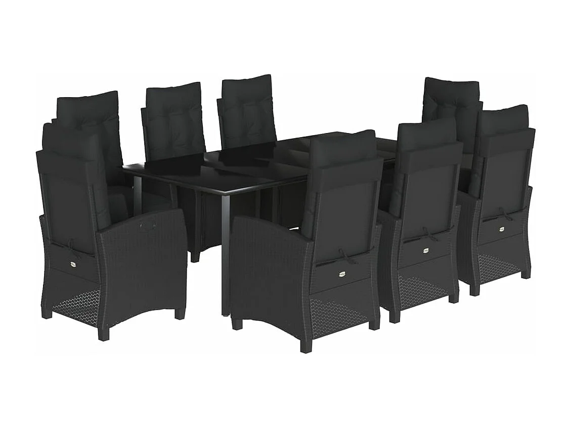 Ensemble à manger de jardin 9pcs coussins noir résine tressée