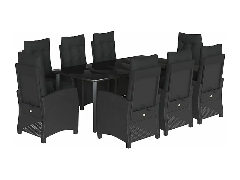 Ensemble à manger de jardin 9pcs coussins noir résine tressée