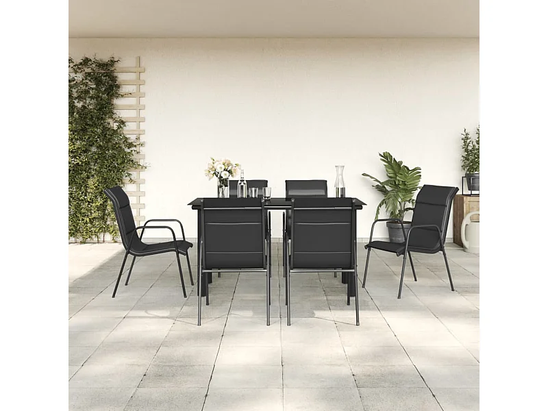 Ensemble à manger de jardin 7 pcs noir textilène et acier