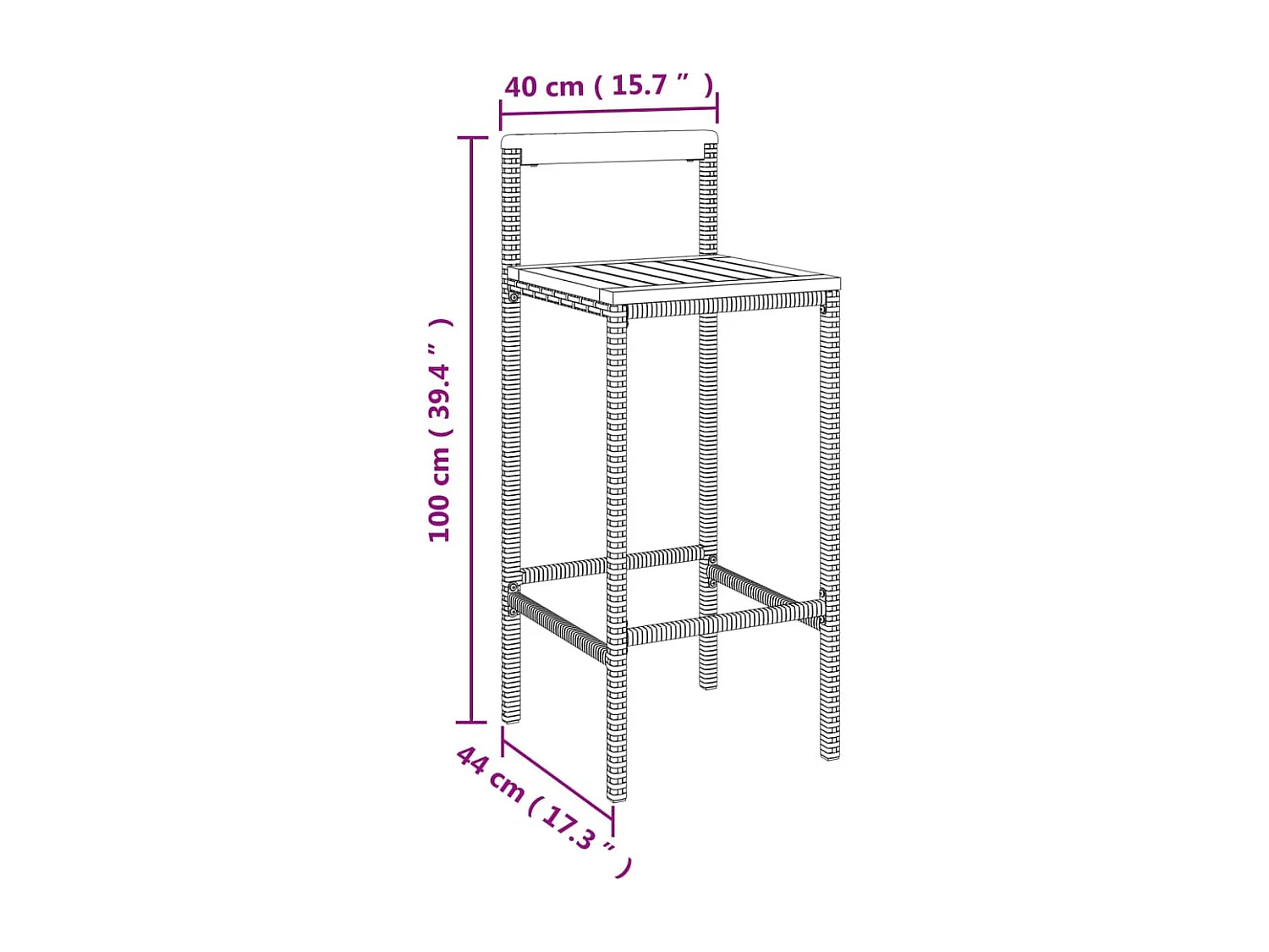 Ensemble de bar jardin 3 pcs noir poly rotin-bois massif acacia