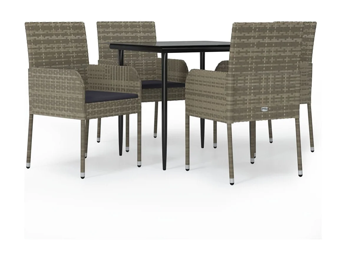 Ensemble à manger de jardin coussins 5 pcs noir et gris