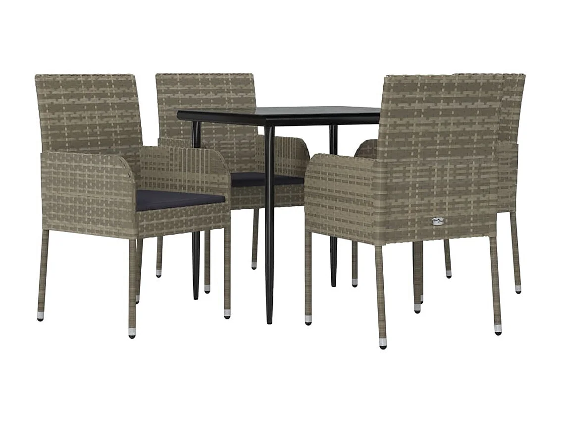 Ensemble à manger de jardin coussins 5 pcs noir et gris