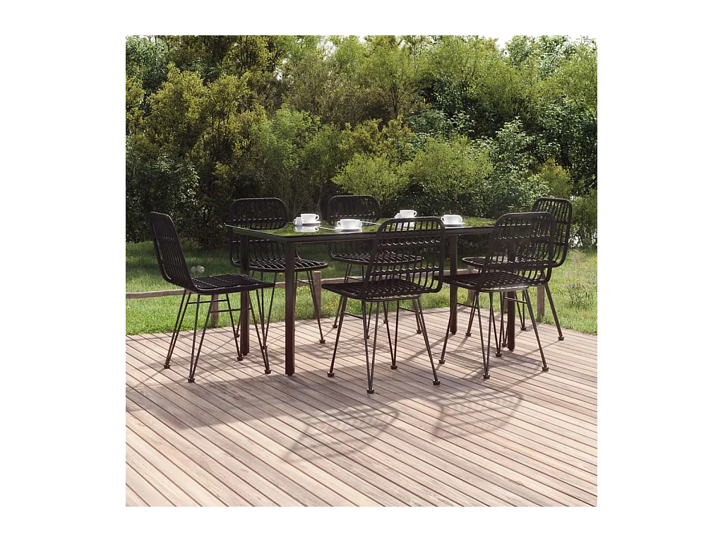 Ensemble à manger de jardin 7 pcs Noir Résine tressée