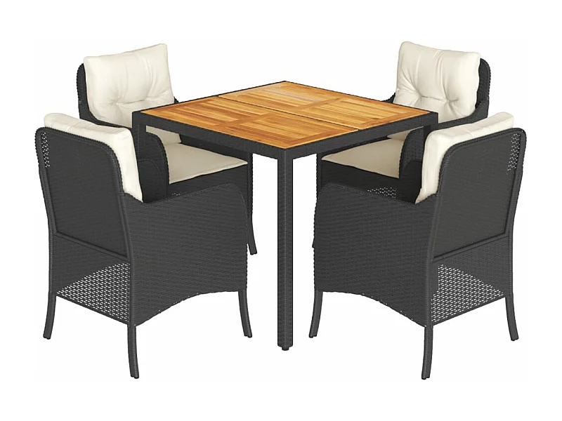 Ensemble à manger de jardin coussins 5pcs Noir Résine tressée