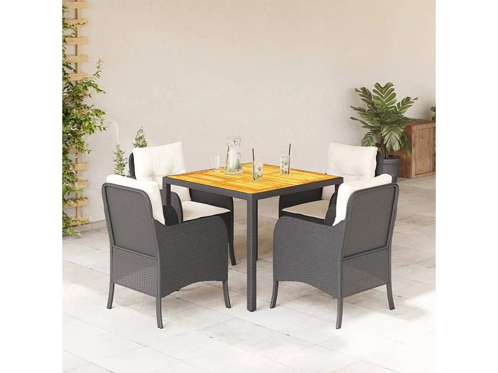 Ensemble à manger de jardin coussins 5pcs Noir Résine tressée