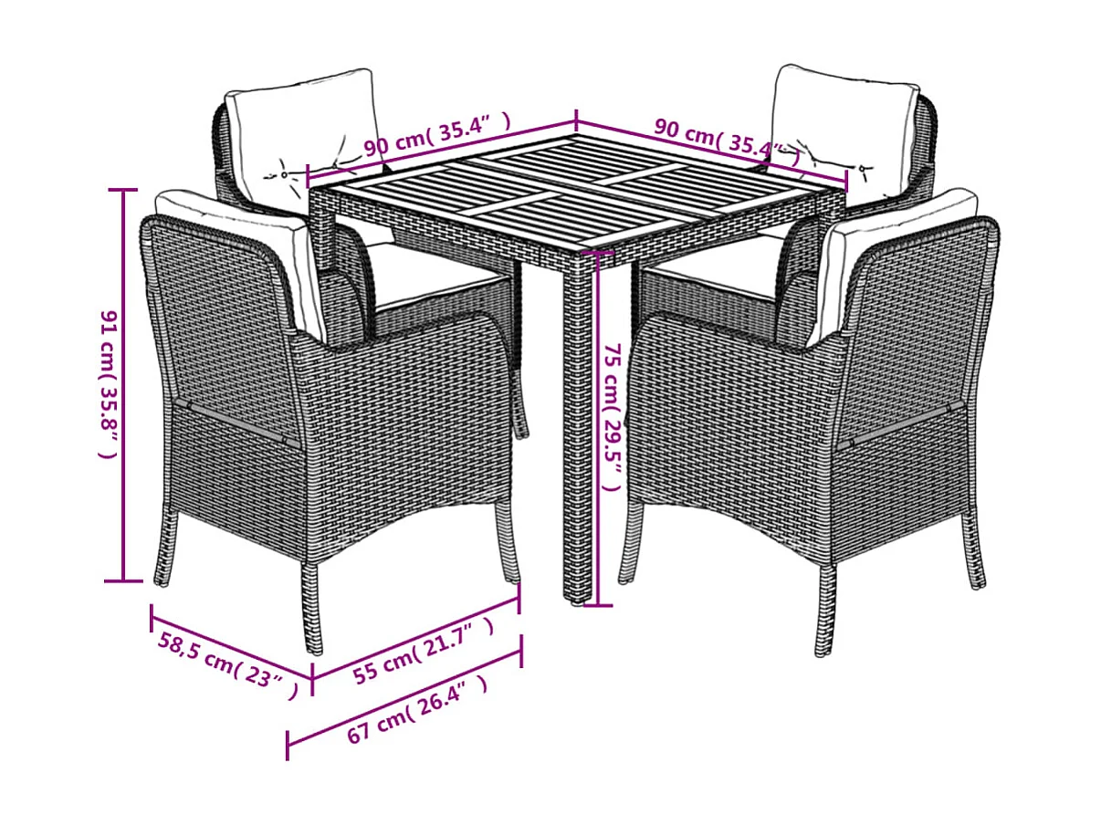 Ensemble à manger de jardin coussins 5pcs Noir Résine tressée
