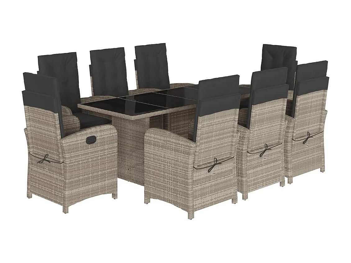 Ensemble à manger de jardin et coussins 9 pcs gris clair rotin