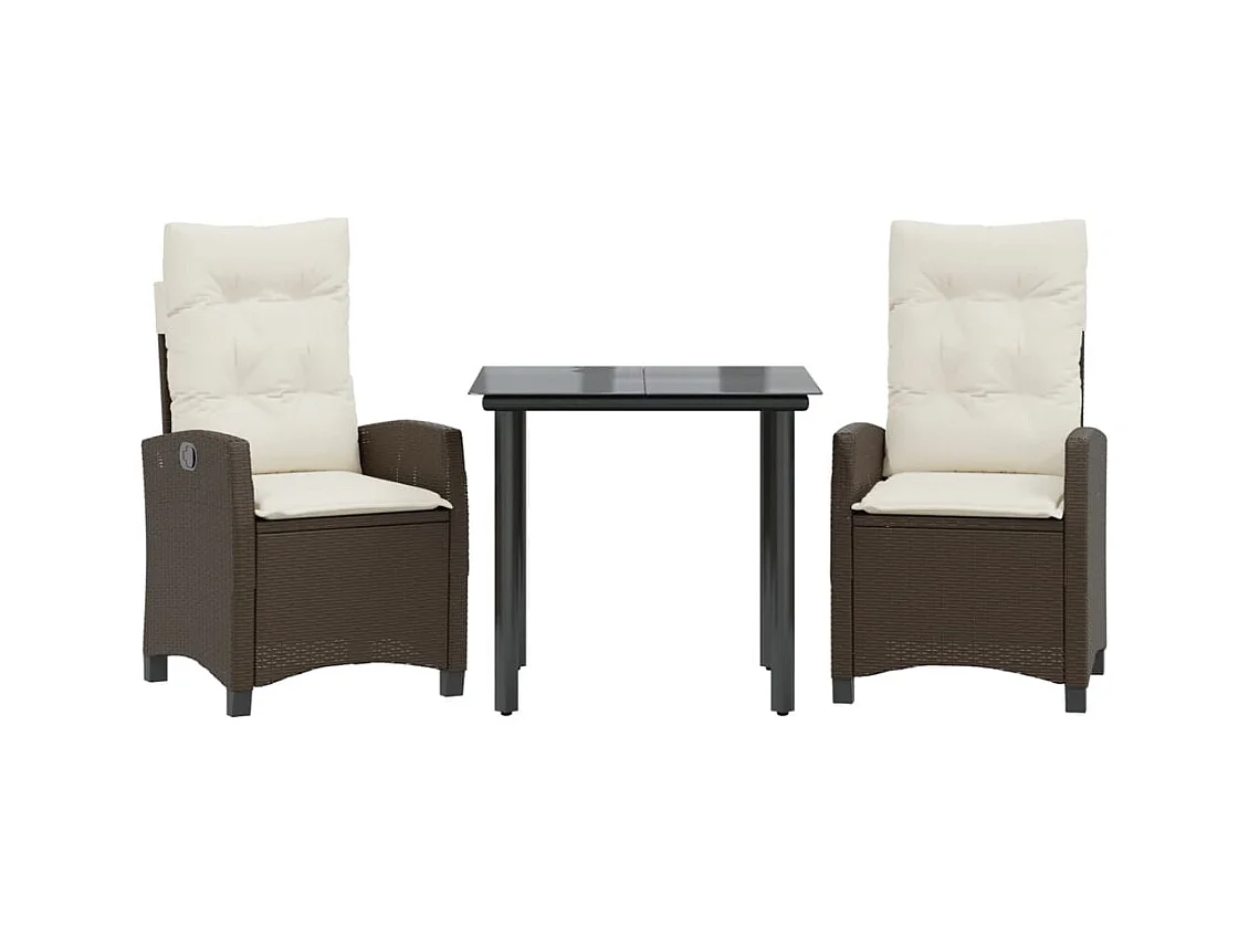 Ensemble à manger de jardin 3 pcs et coussins marron poly rotin