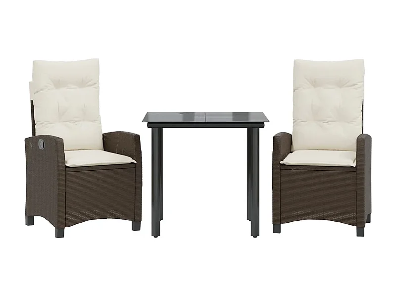 Ensemble à manger de jardin 3 pcs et coussins marron poly rotin