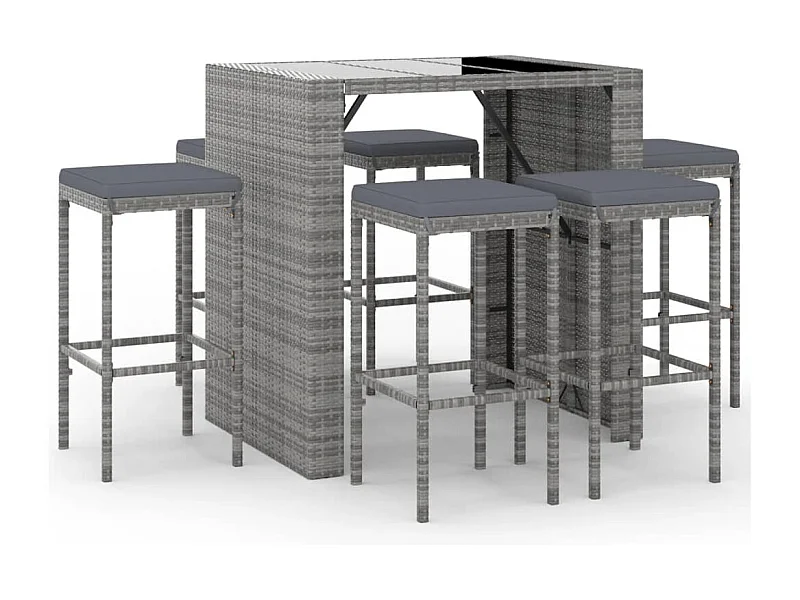 Ensemble de bar de jardin 7 pcs avec coussins gris poly rotin
