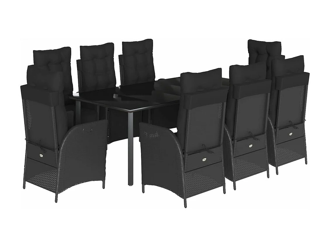 Ensemble à manger de jardin 9pcs coussins noir résine tressée