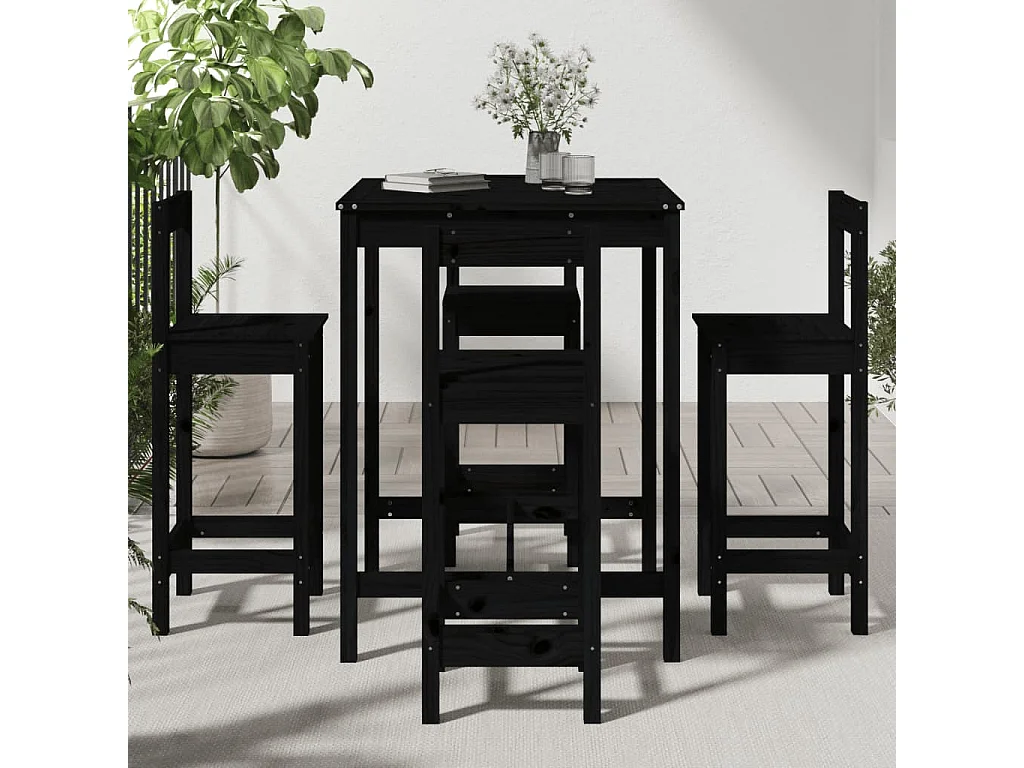 Ensemble de bar de jardin 5 pcs noir bois de pin massif