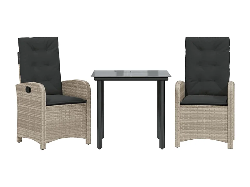 Ensemble à manger de jardin 3pcs coussins gris clair poly rotin