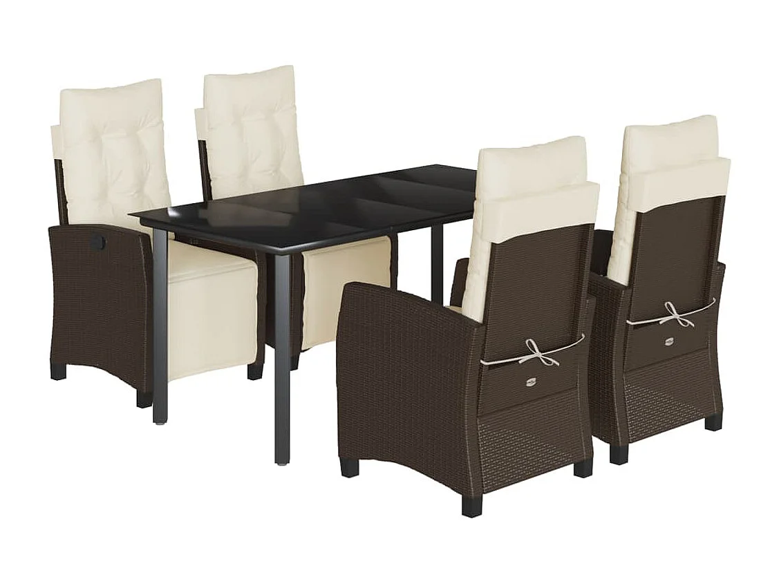 Ensemble à manger de jardin 5 pcs et coussins marron poly rotin