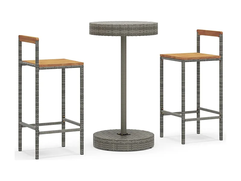 Ensemble de bar jardin 3 pcs gris poly rotin-bois massif acacia