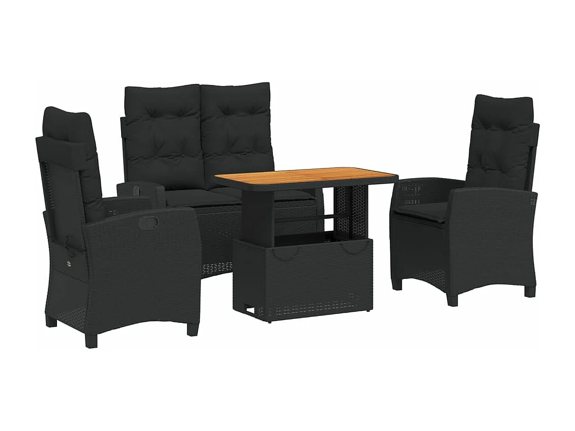 Ensemble à manger de jardin 4 pcs avec coussins noir