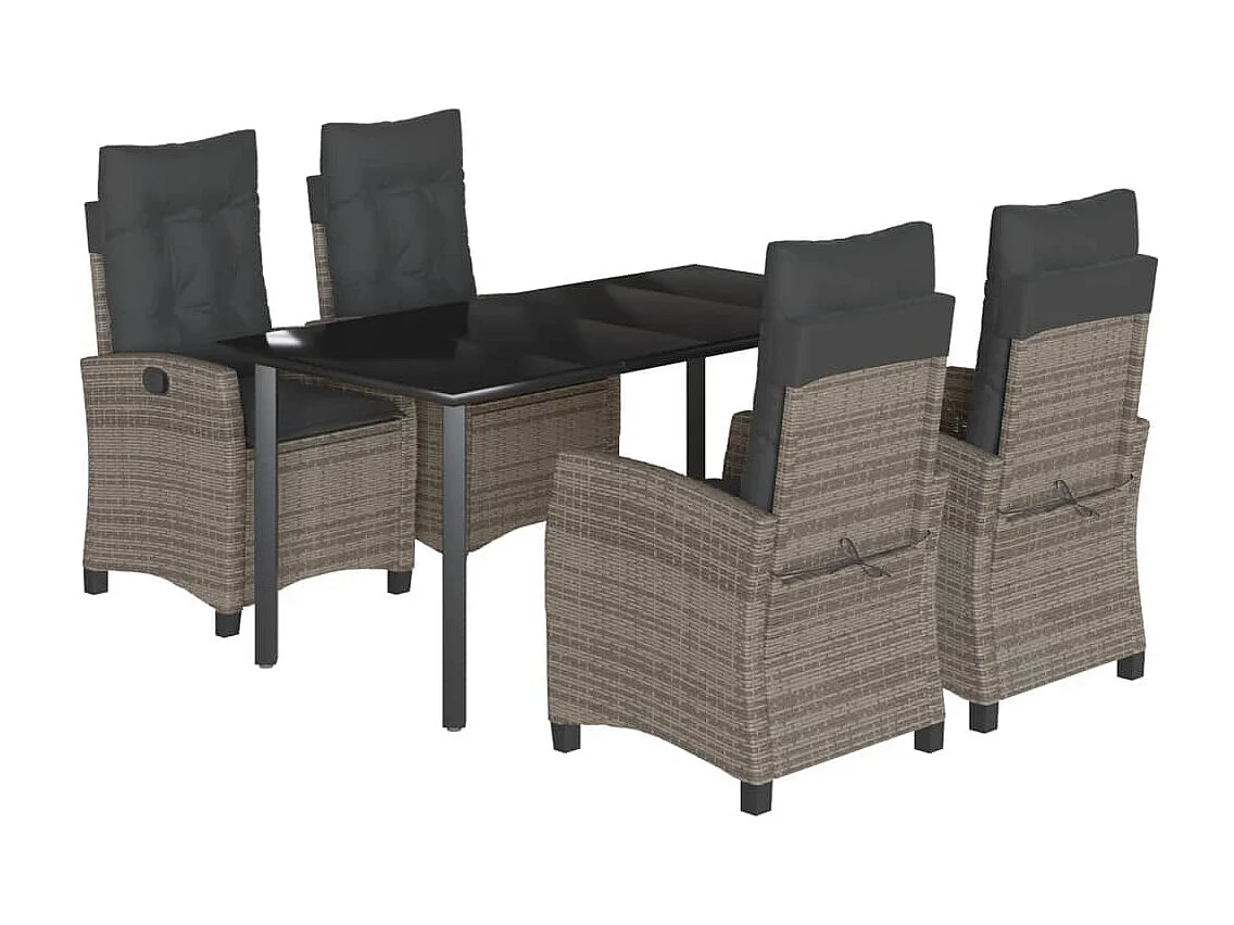 Ensemble à manger de jardin 5 pcs coussins gris résine tressée