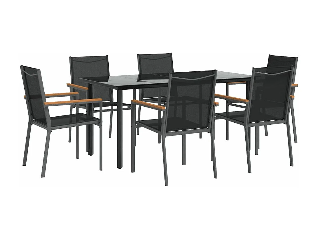 Ensemble à manger de jardin 7 pcs noir textilène et acier