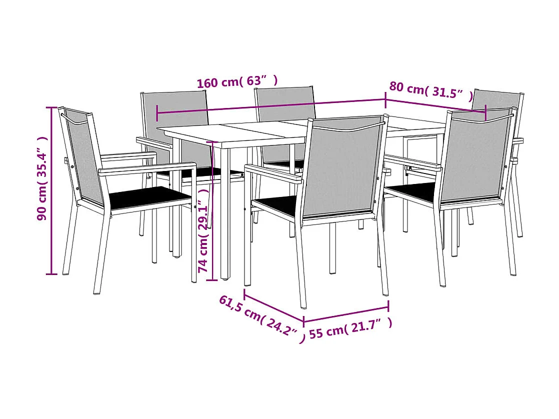 Ensemble à manger de jardin 7 pcs noir textilène et acier
