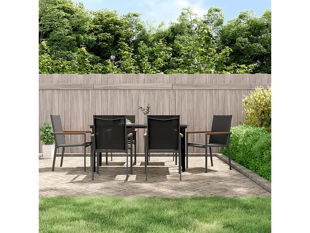 Ensemble à manger de jardin 7 pcs noir textilène et acier