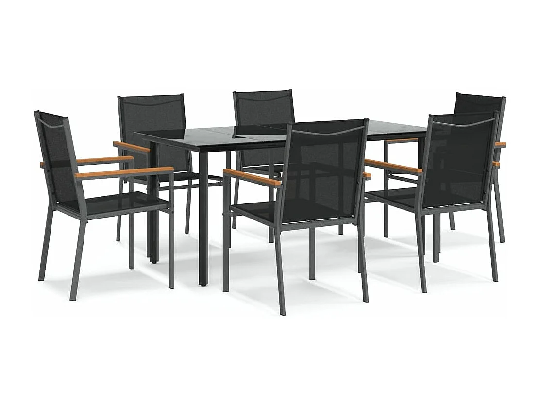 Ensemble à manger de jardin 7 pcs noir textilène et acier