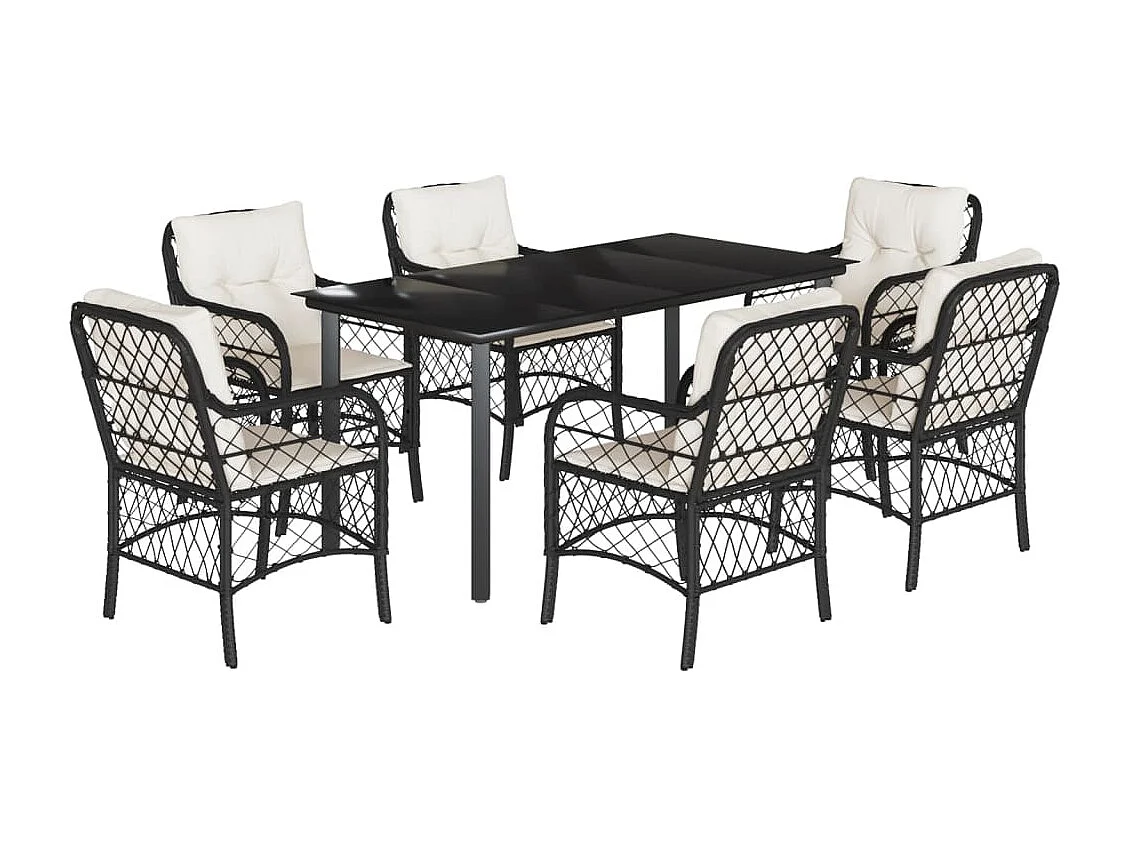 Ensemble à manger de jardin coussins 7pcs Noir Résine tressée