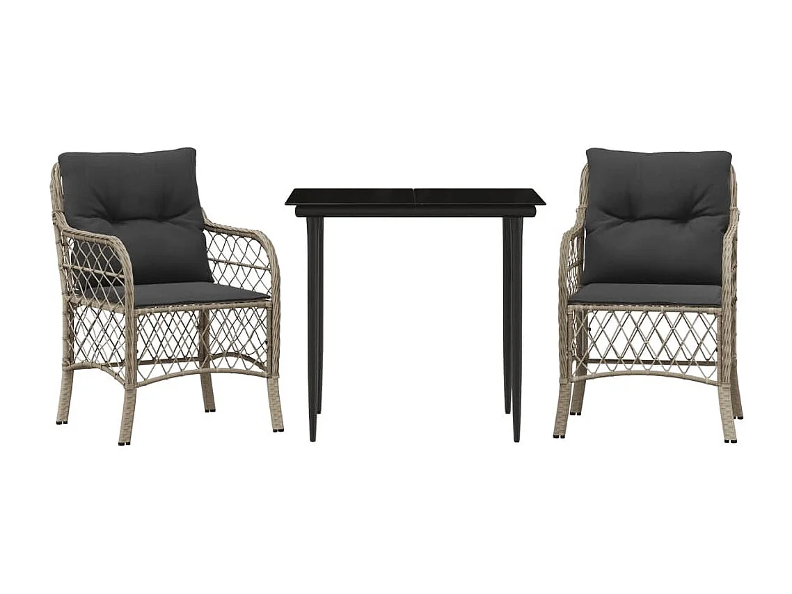 Ensemble de bistro 3 pcs et coussins gris clair résine tressée