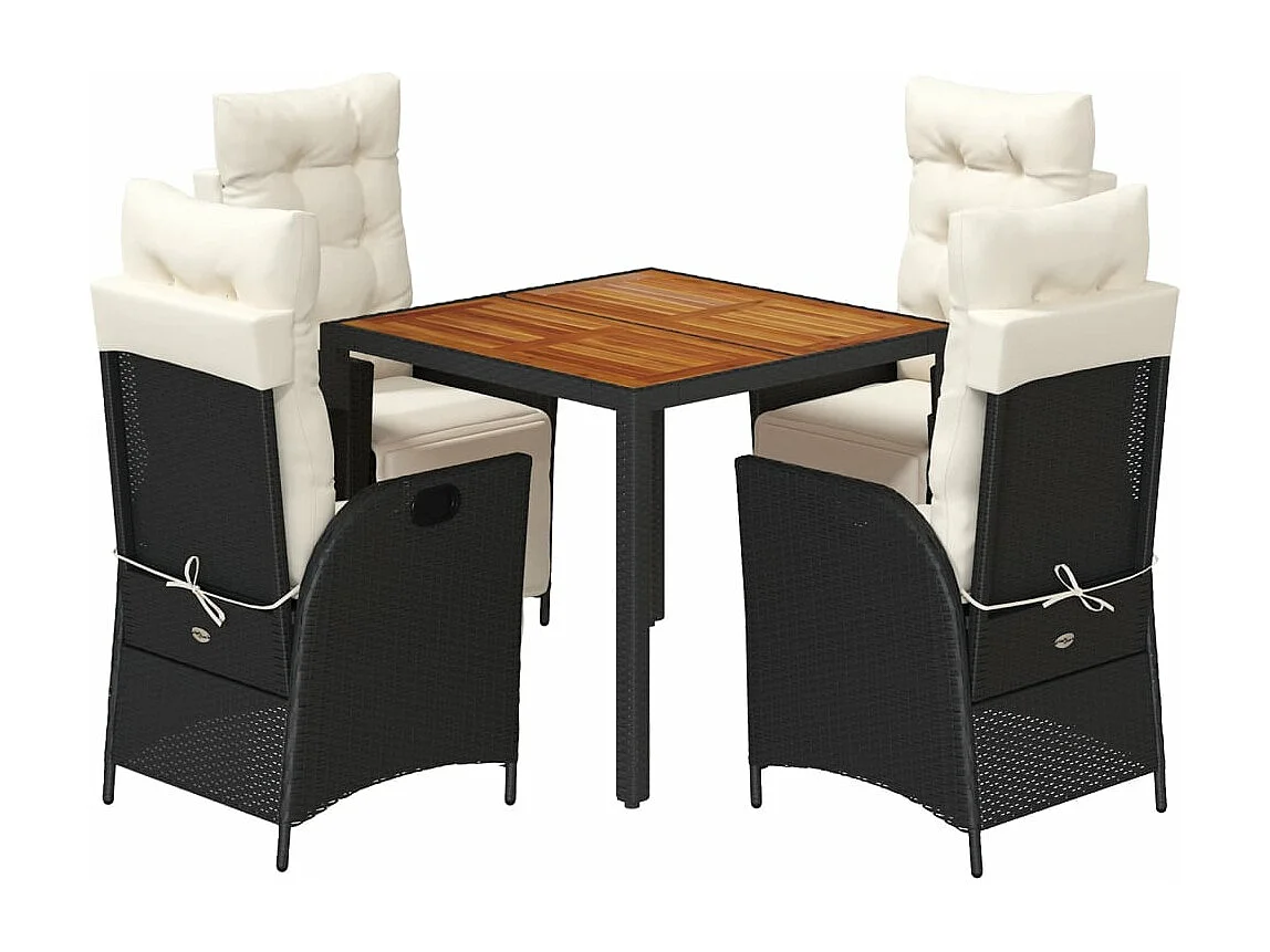 Ensemble à manger de jardin coussins 5pcs Noir Résine tressée