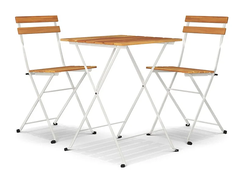 Ensemble de bistro pliable 3 pcs Bois d'acacia solide et acier