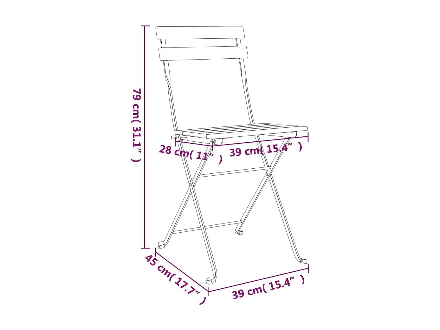 Ensemble de bistro pliable 3 pcs Bois d'acacia solide et acier
