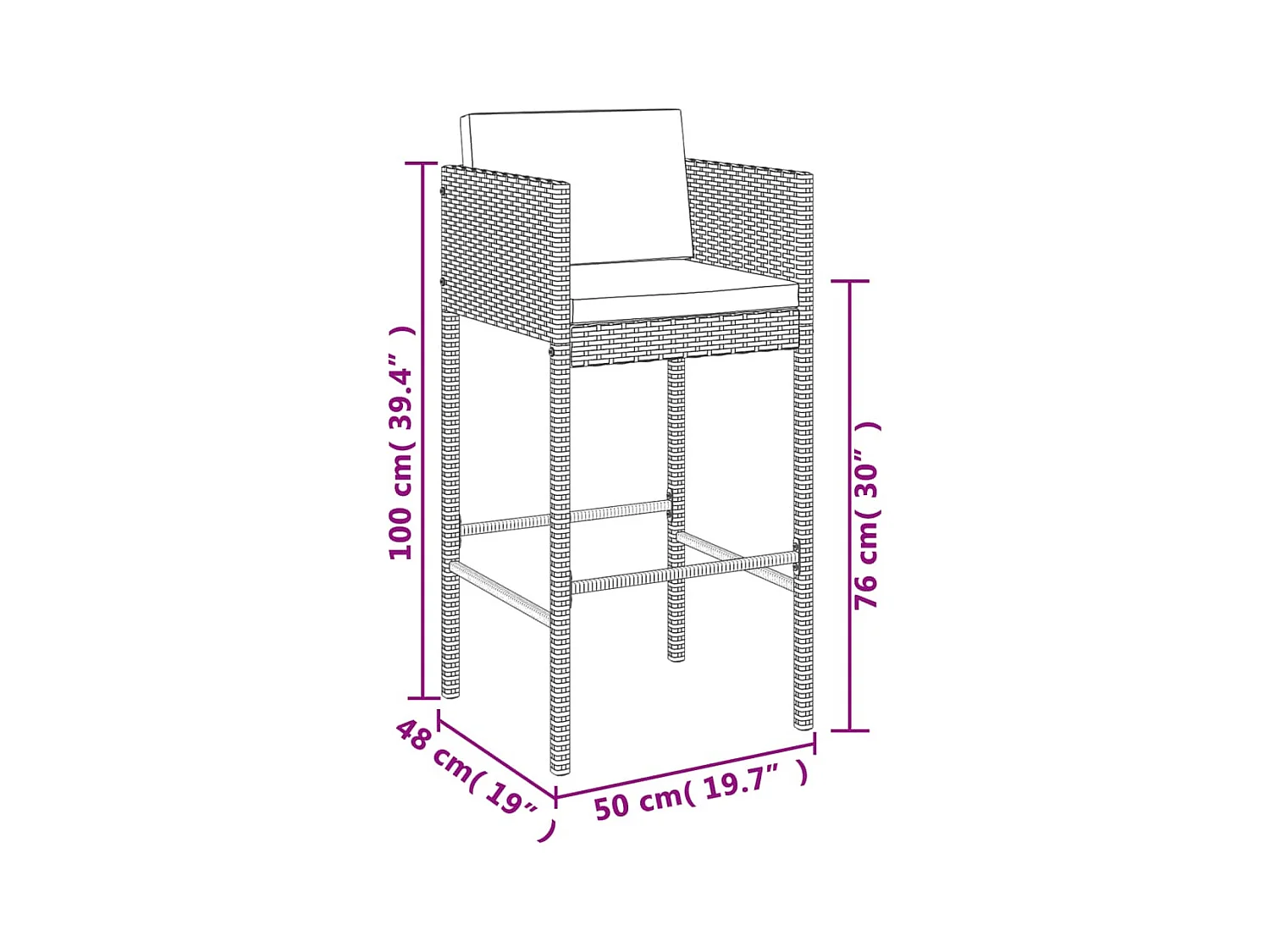 Ensemble de bar de jardin 7 pcs avec coussins noir poly rotin