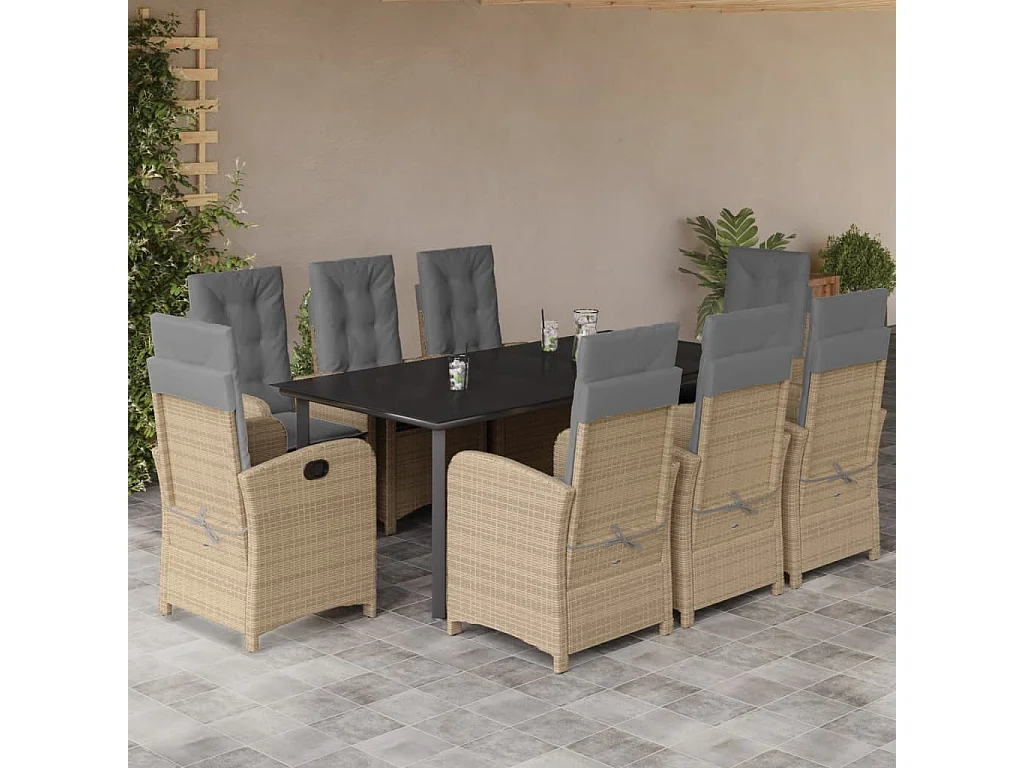 Ensemble à manger de jardin et coussins 9 pcs mélange beige
