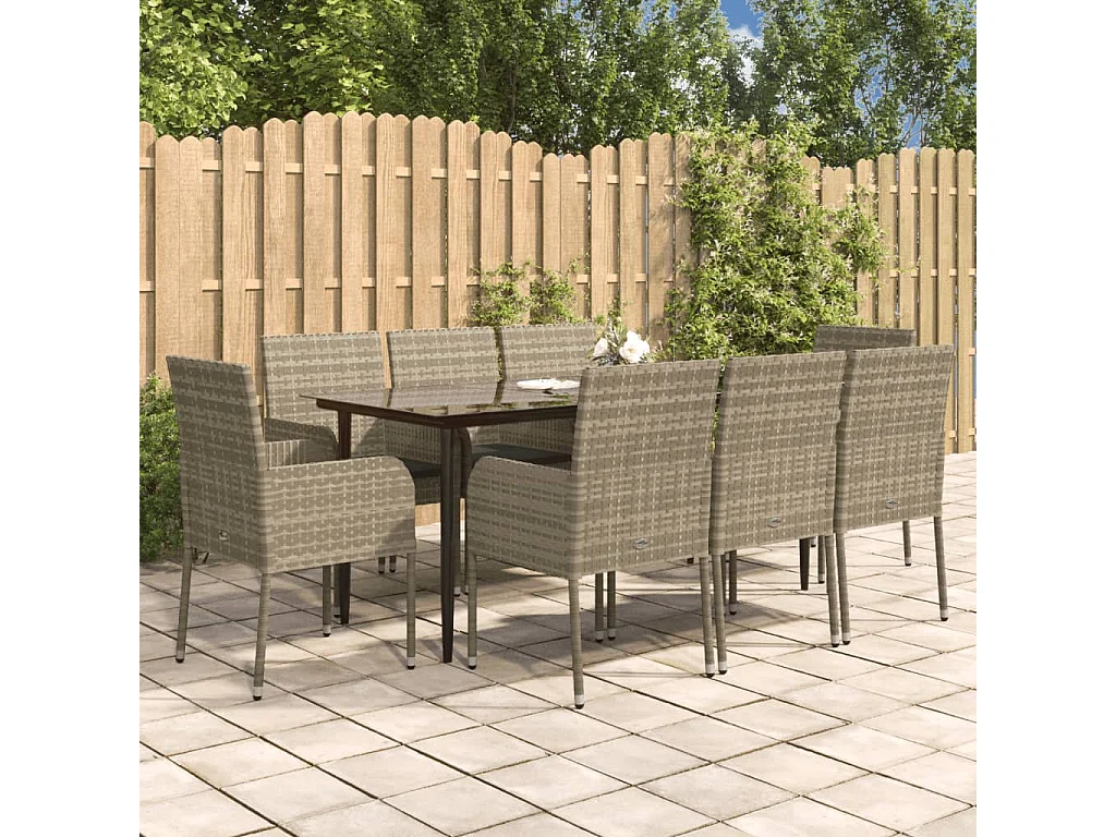 Ensemble à manger de jardin 9pcs et coussins noir et gris