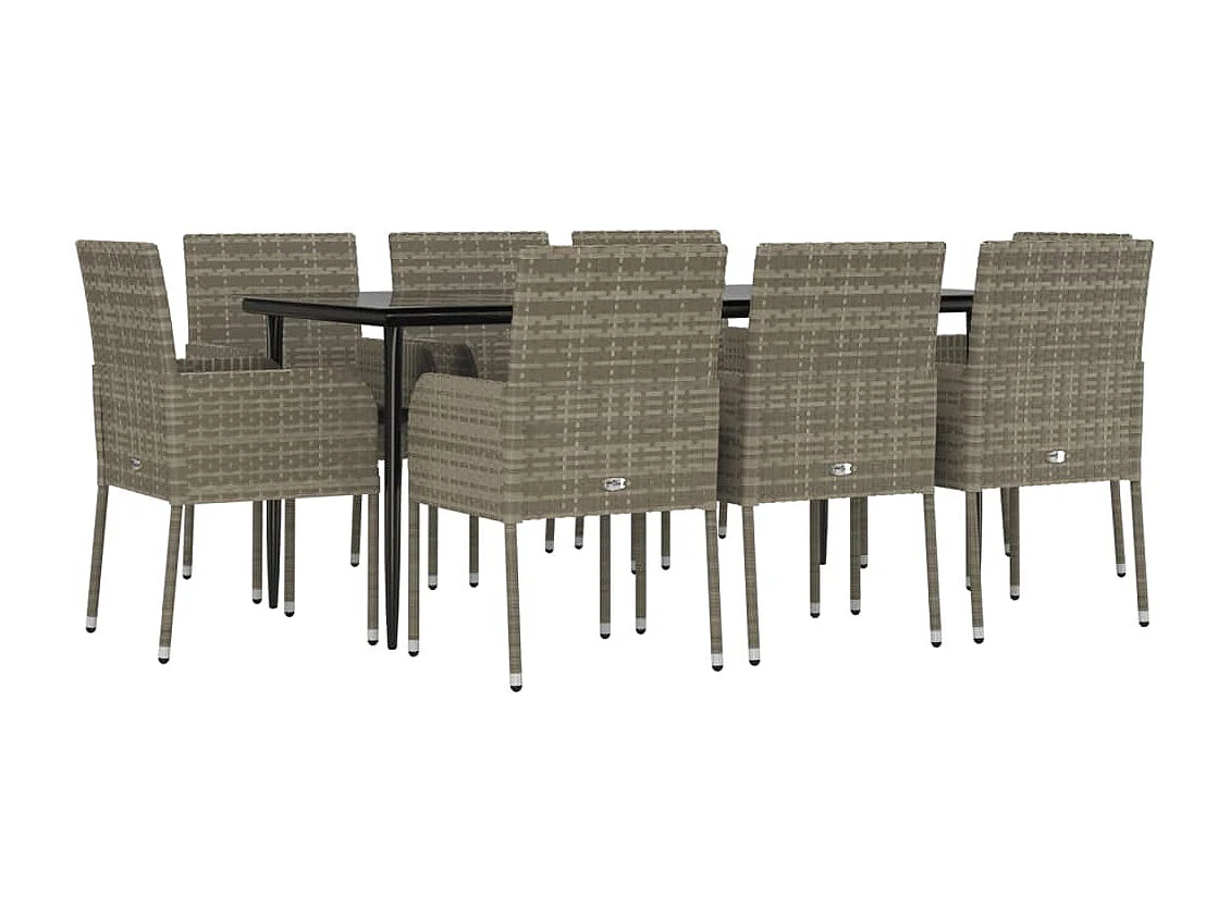 Ensemble à manger de jardin 9pcs et coussins noir et gris