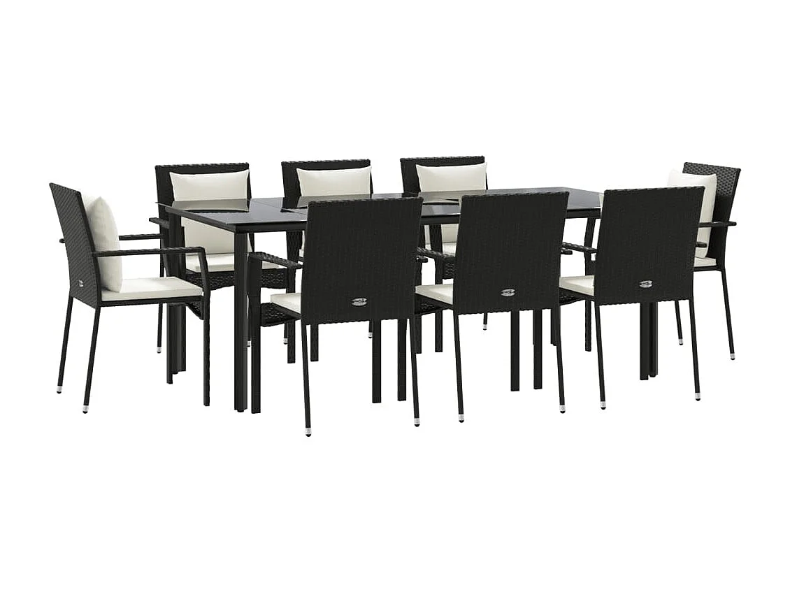 Ensemble à manger jardin 9pcs et coussins noir résine tressée