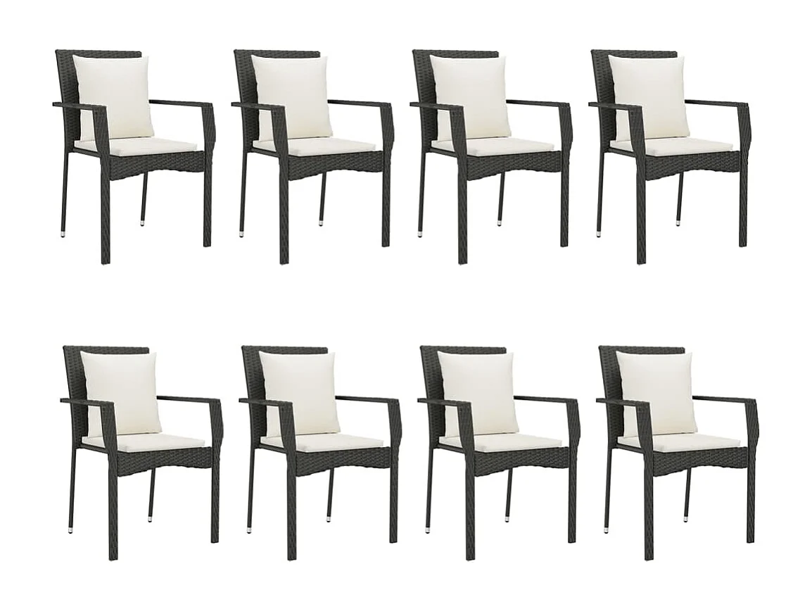 Ensemble à manger jardin 9pcs et coussins noir résine tressée