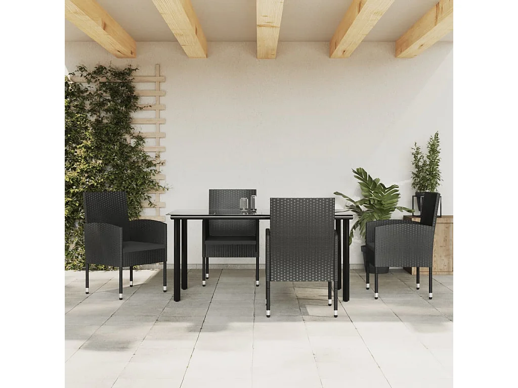 Ensemble à manger de jardin 5 pcs noir résine tressée et acier