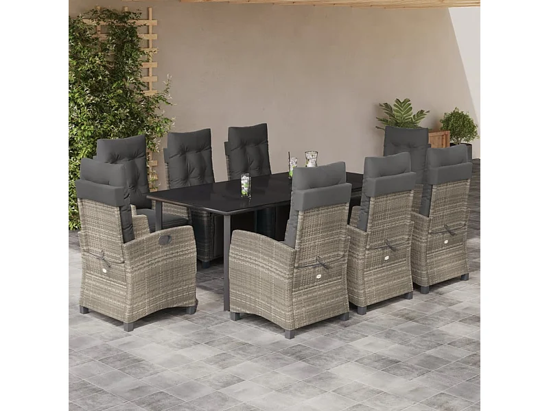 Ensemble à manger de jardin et coussins 9 pcs gris clair rotin