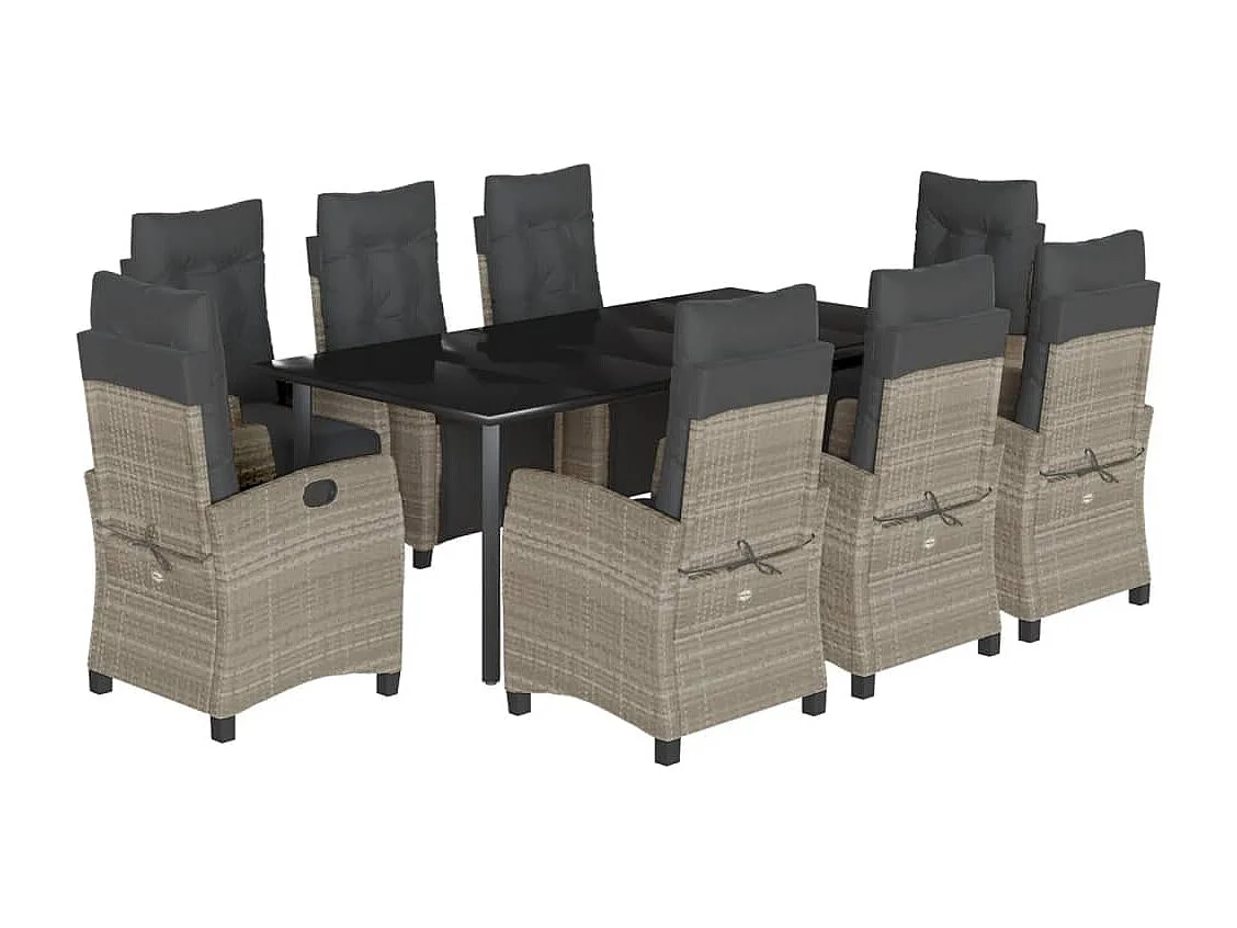 Ensemble à manger de jardin et coussins 9 pcs gris clair rotin