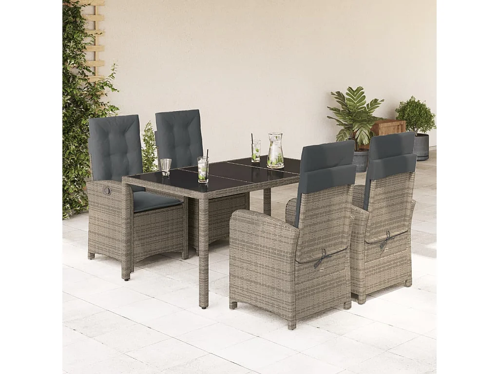 Ensemble à manger de jardin 5 pcs coussins gris résine tressée