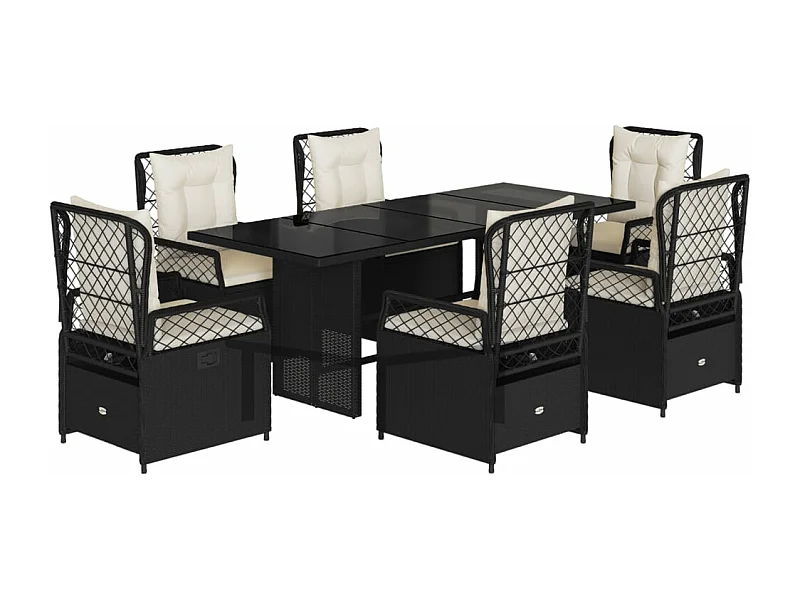 Ensemble à manger de jardin coussins 7pcs Noir Résine tressée