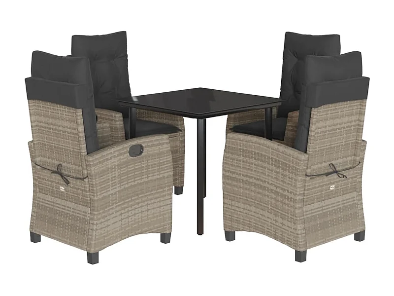 Ensemble à manger de jardin et coussins 5 pcs gris clair rotin