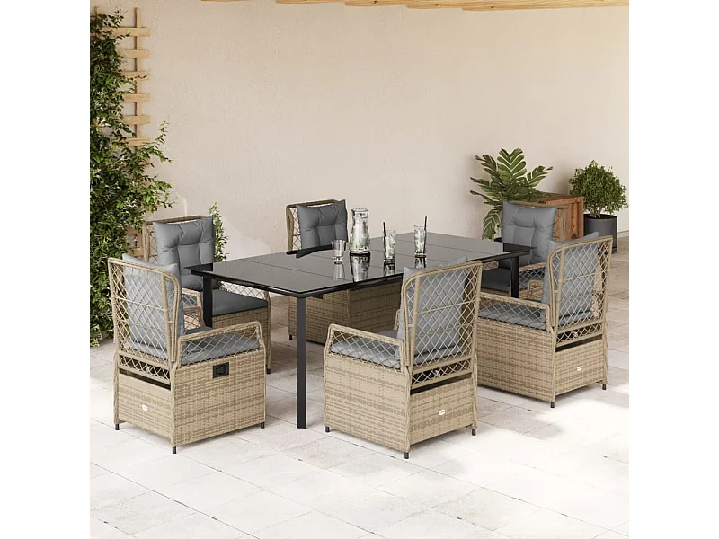 Ensemble à manger de jardin et coussins 7 pcs beige poly rotin